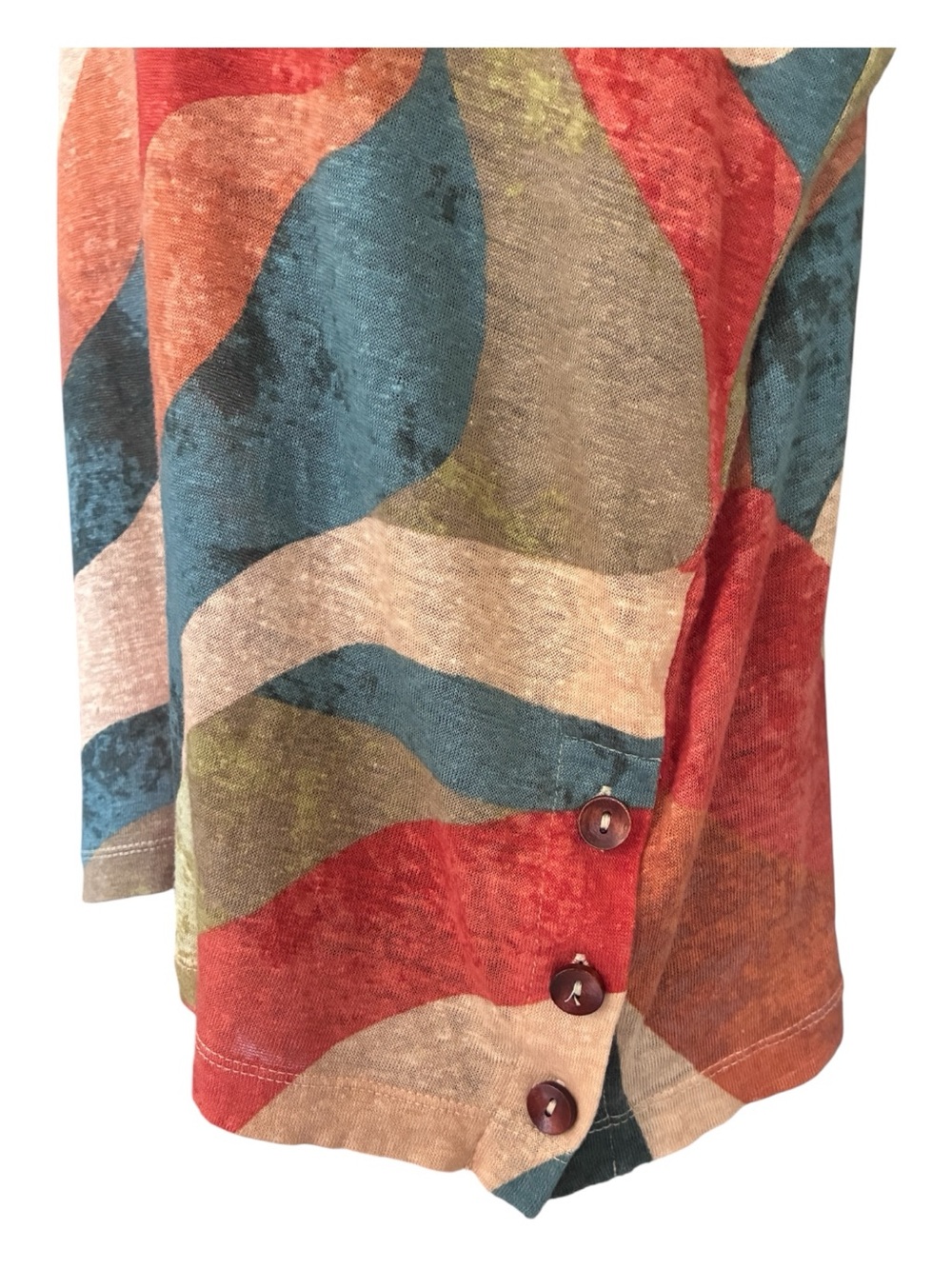 Geometric Linen Artsy Orange Blue Multicolor Wave Print Short Sleeve Top Sz XL - Picture 3 of 7